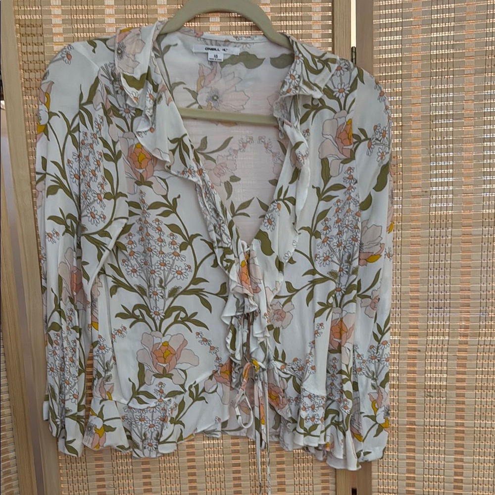 Floral Ruffle Blouse - Cream and Green